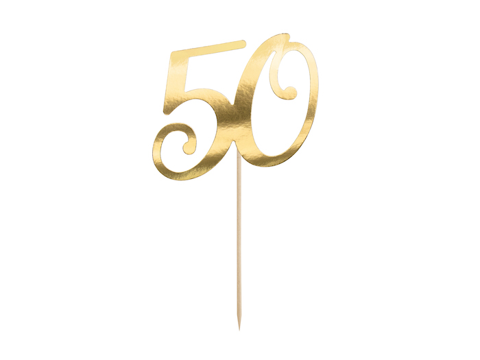 50 års Fødselsdagskagedekoration i Guld - 20,5 cm