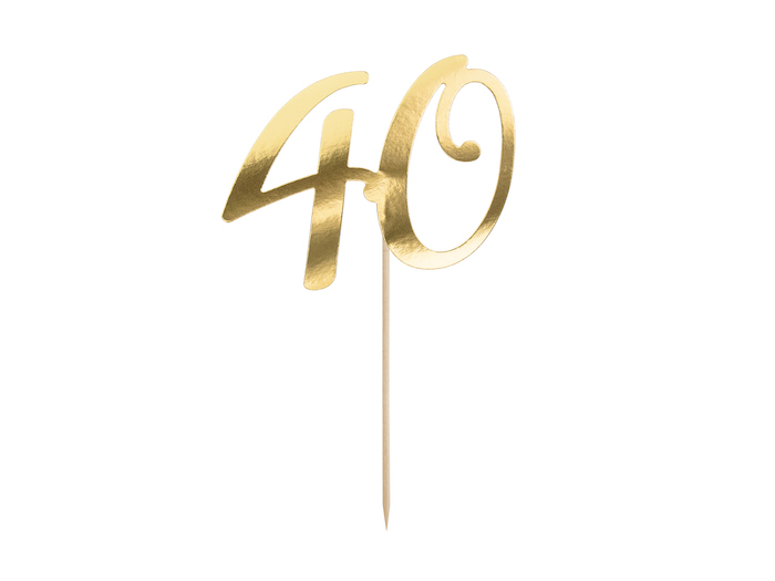 40 års Fødselsdagskagedekoration i Guld - 20,5 cm