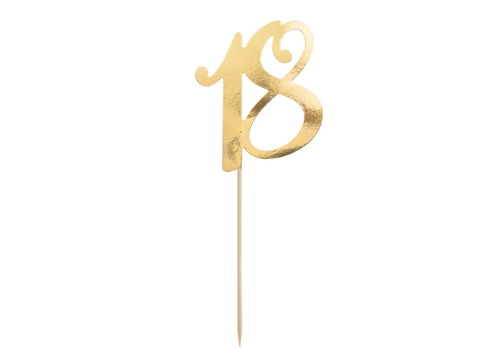 18 års Fødselsdagskagedekoration i Guld - 20,5 cm