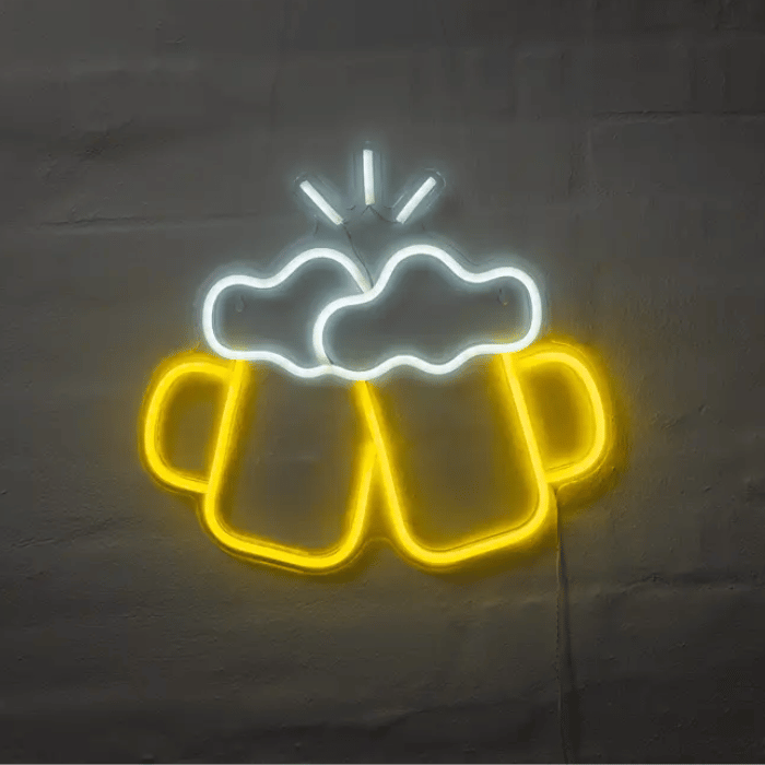 Øl Neon LED Skilt - Lysende Dekoration til Fest 37x40 cm