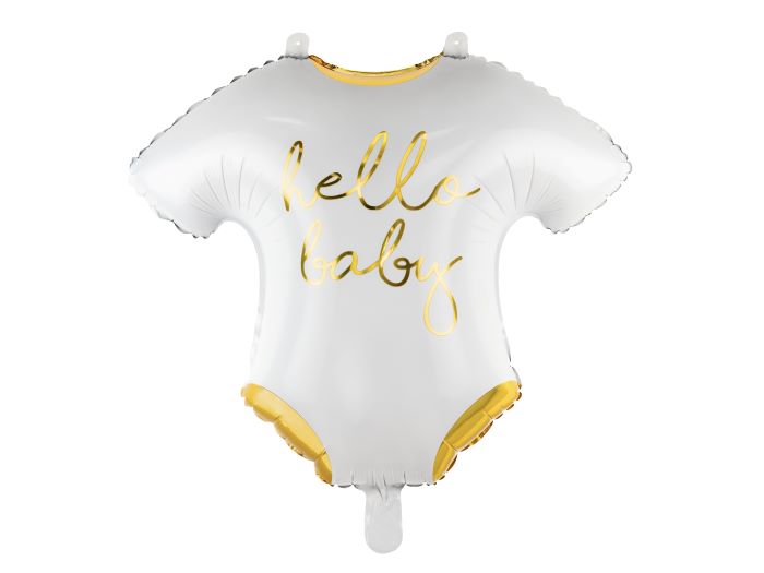 Baby Bodystocking Folieballon i Hvid med Guldtekst 51x45 cm