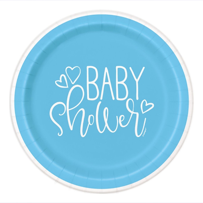 Babyshower Paptallerkner Dreng i Blå - 8 stk.