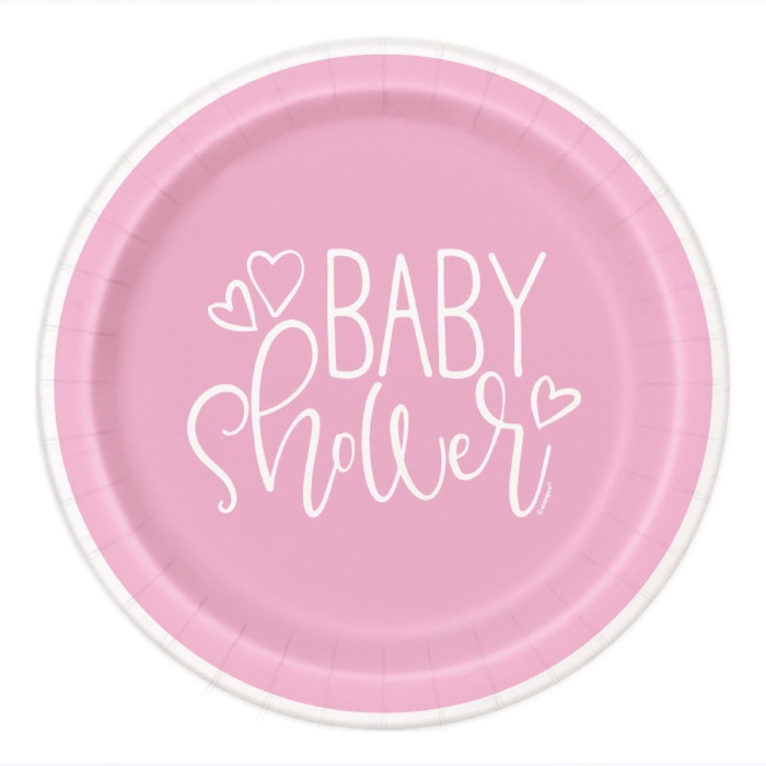 Babyshower Paptallerkner i Pink til Piger - 8 stk.