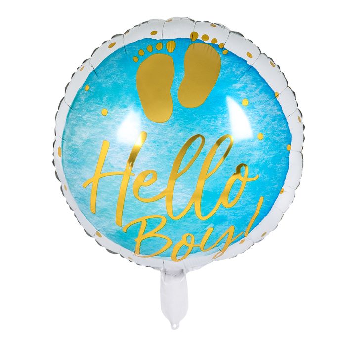 Blå og Hvid Folieballon med Skrift til Dreng - 45 cm