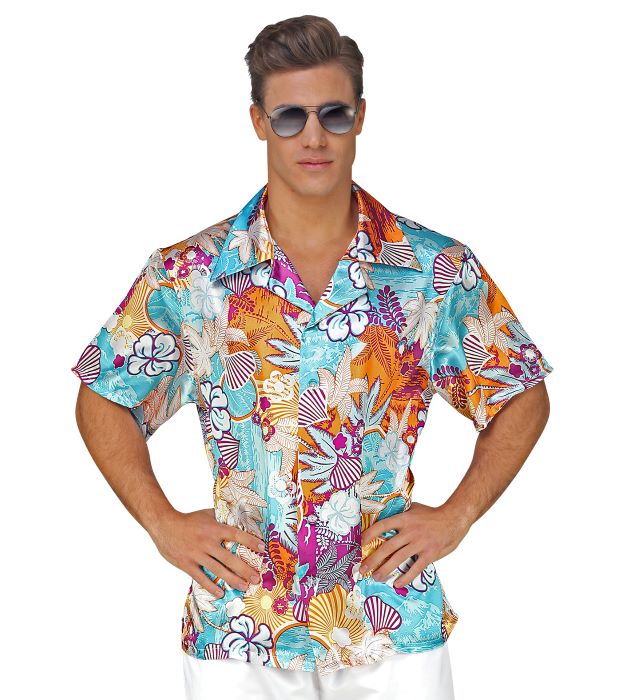 Blomstret Satin Hawaii Skjorte på tilbud!