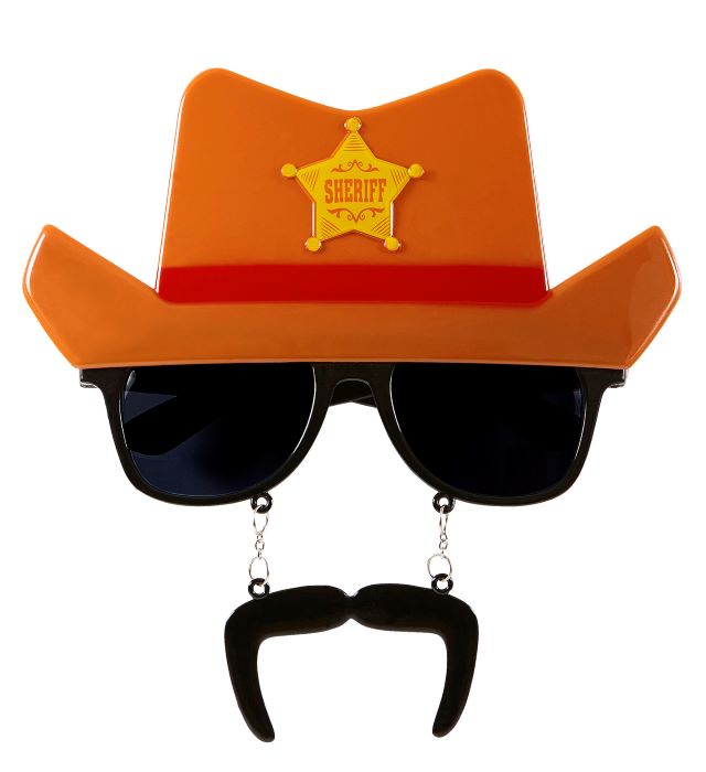 Sherif Cowboy Hat med Briller og Mustache til Temafest