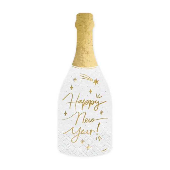 Champagneflaske Servietter Hvid med Gulddetaljer til Nytår