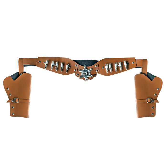Cowboy Sherif Bælte med Dobbelt Hylster - Brun 125 cm