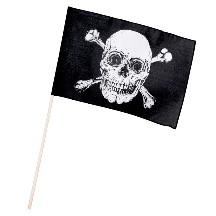 Dødningehoved Pirat Flag på Pind - Sort 30x45 cm