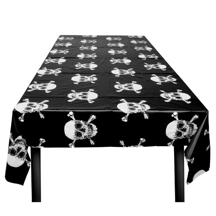 Dødningehoved Plastiktabeldug Sort 180x130 cm - Temafest!