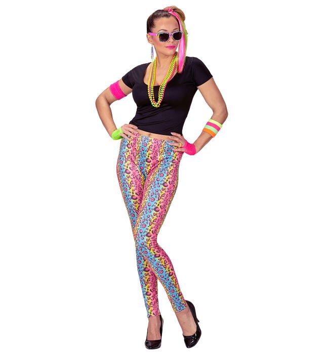 80'er Regnbue Leopard Leggings til Temafest