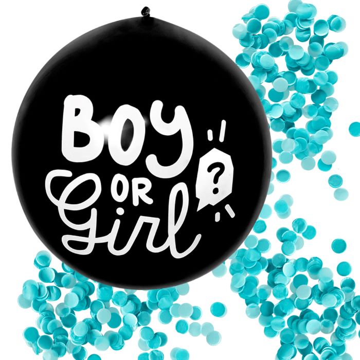 Gender Reveal Ballon Dreng Med Blå Konfetti Fyld   60