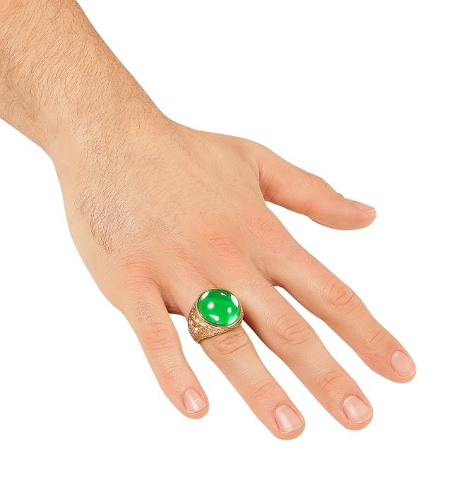 Guld Ring med Grøn Sten til Festlige Anledninger