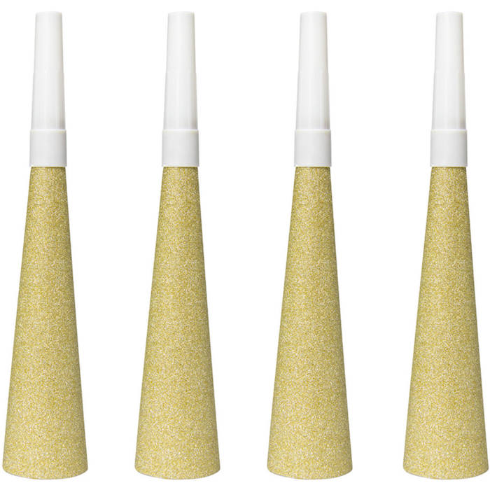 Guld Glitter Partyhorn - 4 stk. til festlige anledninger