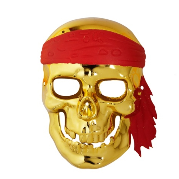 Guld Pirat Skelet Maske med Rød Bandana - Stort Udsalg!