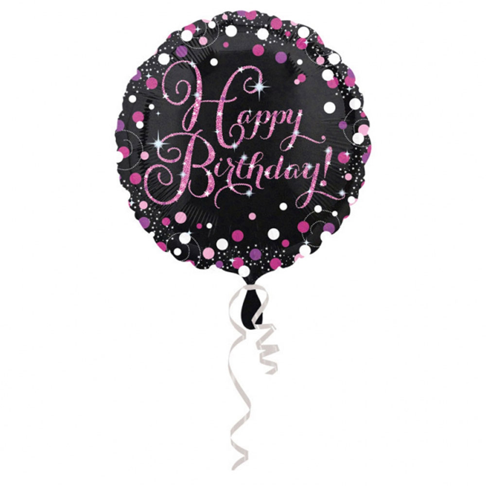 Lyserød Holografisk Happy Birthday Folieballon til Festen