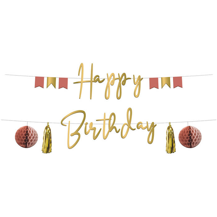 Happy Birthday Guirlande Golden Dusk - 1,5 m til Fest