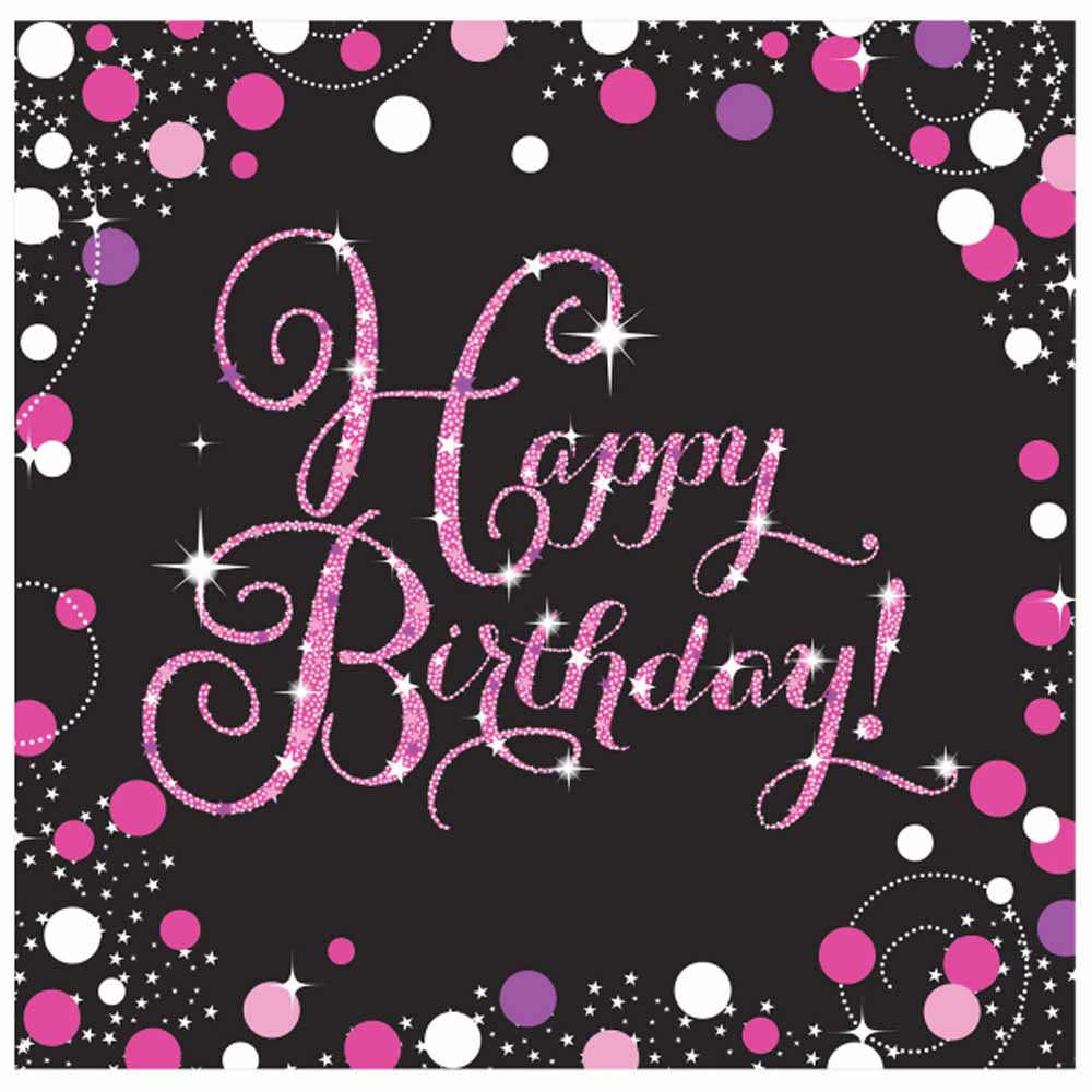 Lyserøde Happy Birthday servietter – 16 stk til fest!