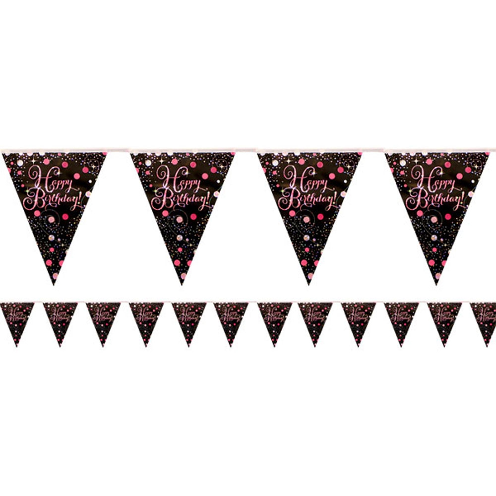 Lyserød Happy Birthday Vimpelbanner - Festpynt til Fødselsdag