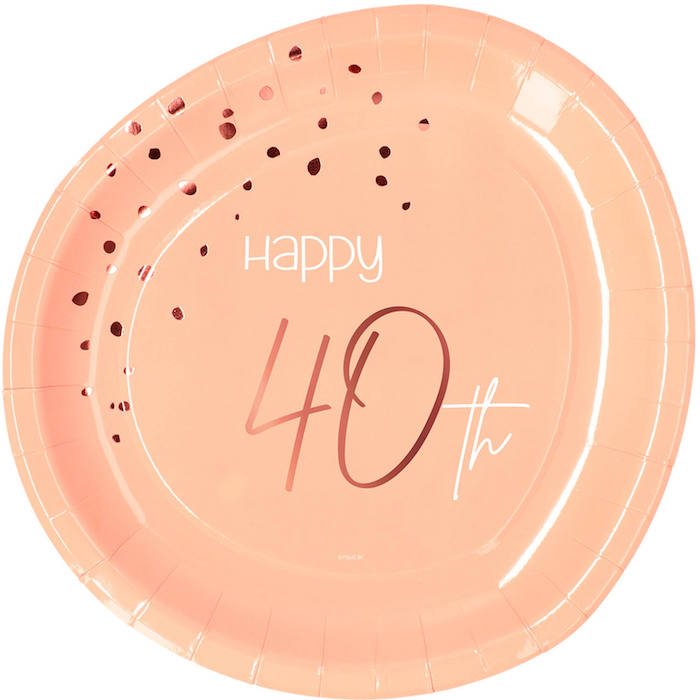 Glade 40-års Paptallerkner Rosa - 8 stk. til Fødselsdag