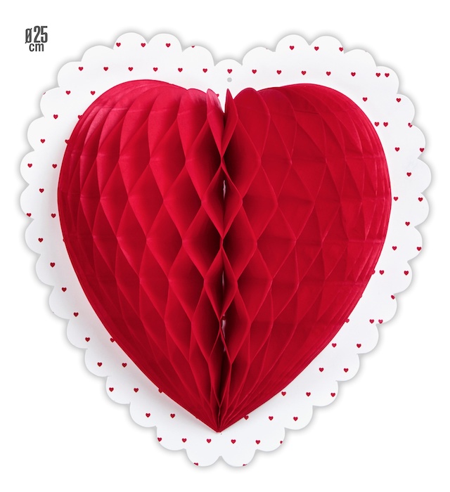 Hjerte Honeycomb Rød - 25 cm til Festen!