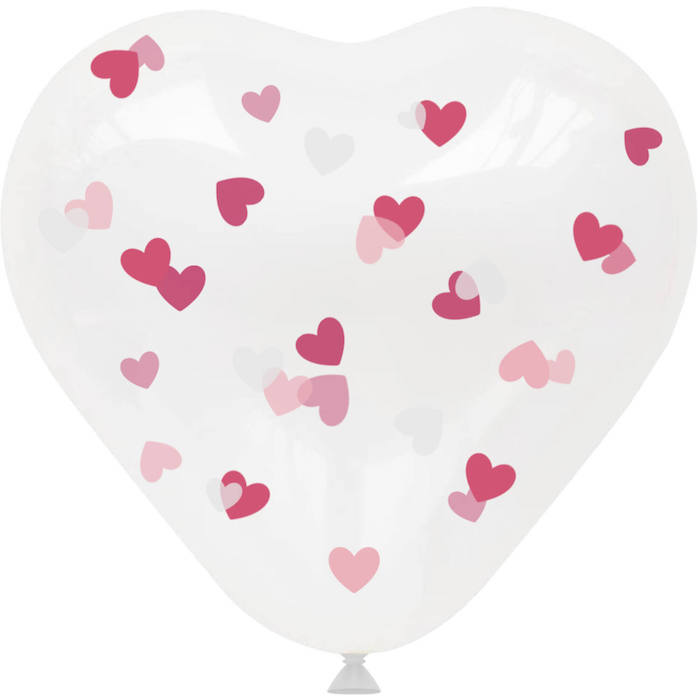 Hjerteformet ballon med pink konfetti - perfekt til fest!
