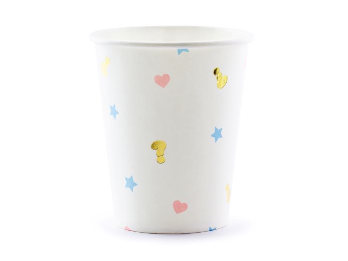 Hvide Pap Kopper til Gender Reveal - 6 stk. 200 ml