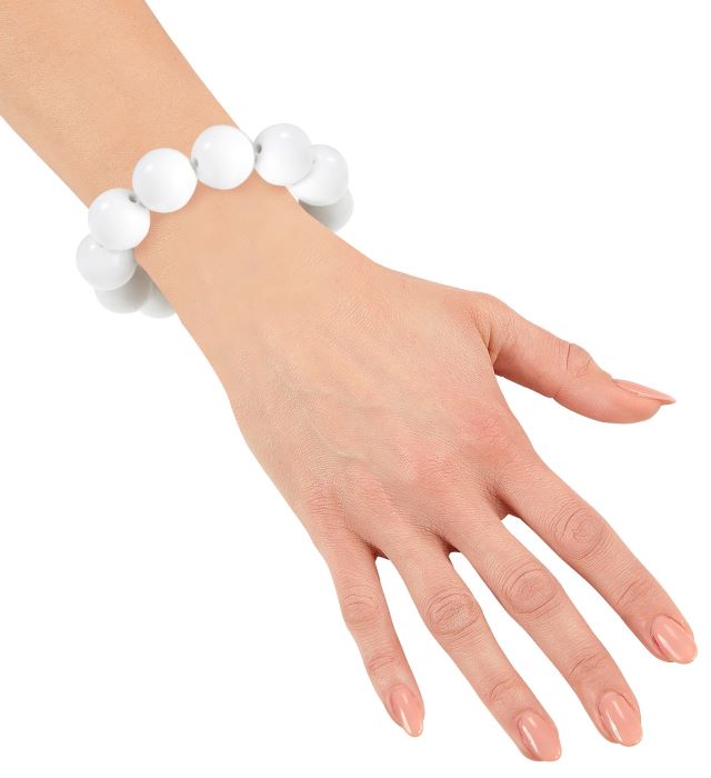 Hvidt 70'er Perle Armbånd til Temafest - Skab Stemning!