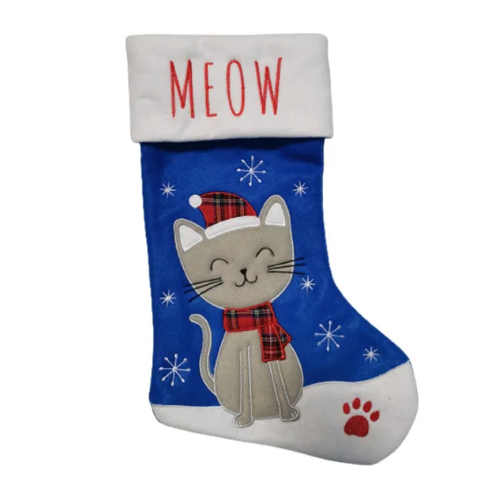 Blå Julesok med Kattemotiv til Jul - 40x26 cm