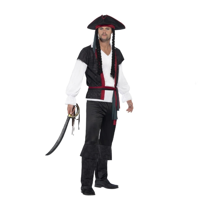 Klassisk Pirat Kostume Med Røde Detaljer