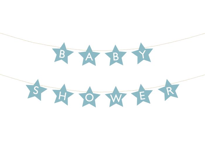 Lyseblå Stjerne Guirlande til Babyshower 290x16,5 cm