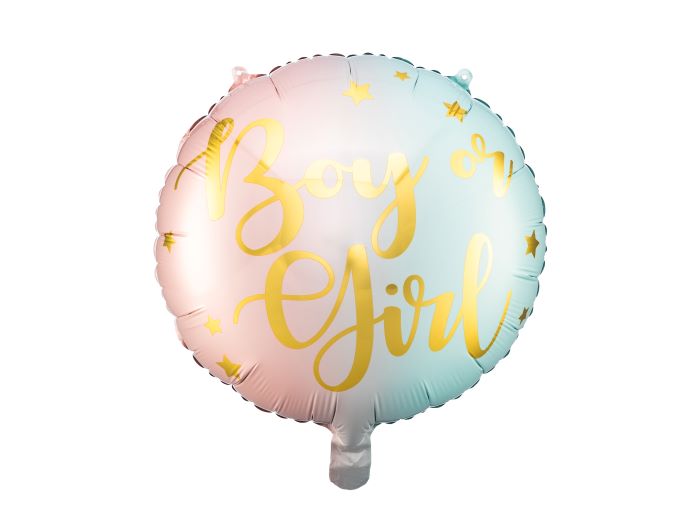 Lyserød & Blå Pastel Gender Reveal Folieballon med Guld 35 cm