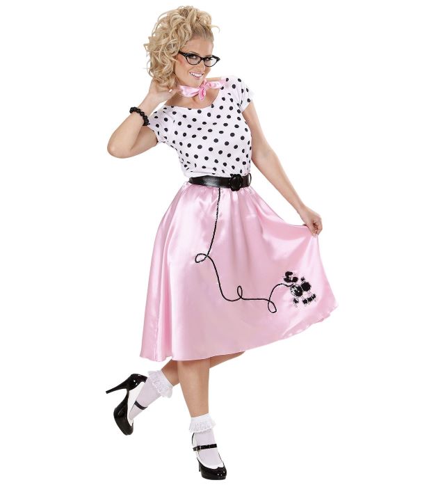 Lyserødt 50'er Kostume med Puddel og Prikker - Temafest!