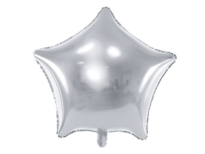Metallisk Sølv Stjerne Folieballon 48 cm til Festdekor.
