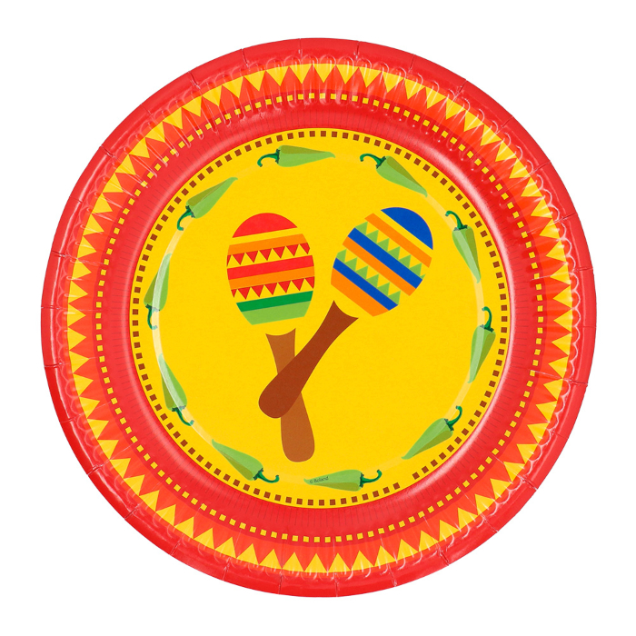Mexicanske Papir Tallerkener med Maracas - 10 stk.