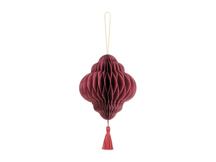 Mørk Rød Papir Honeycomb med Kvast - Festpynt 15x13 cm