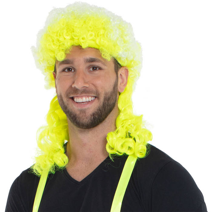 Neon Gul Krøllet Afro Paryk til Temafest