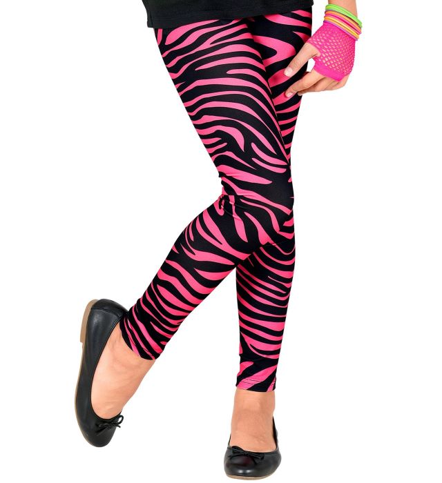 Neon Pink Børneleggings med Zebra Mønster - Tema Leggings