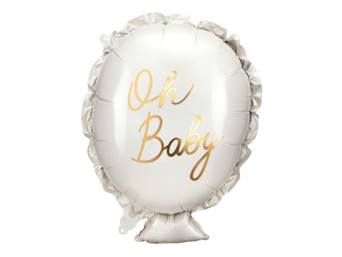 Oh Baby Hvid Folieballon med Guldskrift - 69x53 cm