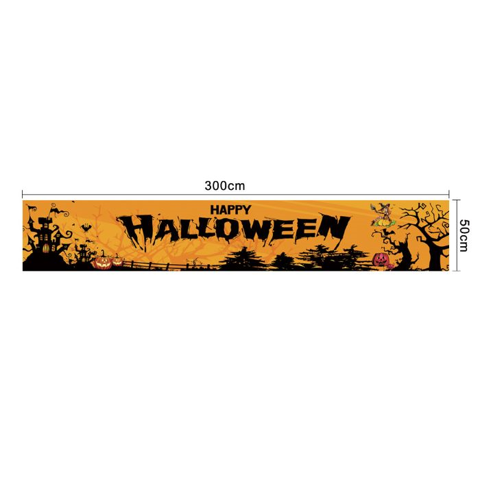 Orange og Sort Halloween Banner med Tekst 300x50 cm