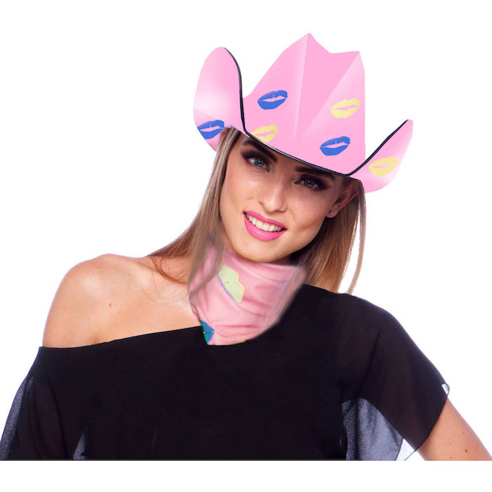 Pink Cowboy Hat med Kys Motiver - Festhovedbeklædning