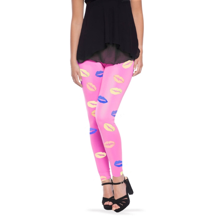 Pink Leggings med Kys Motiv til Festlige Anledninger