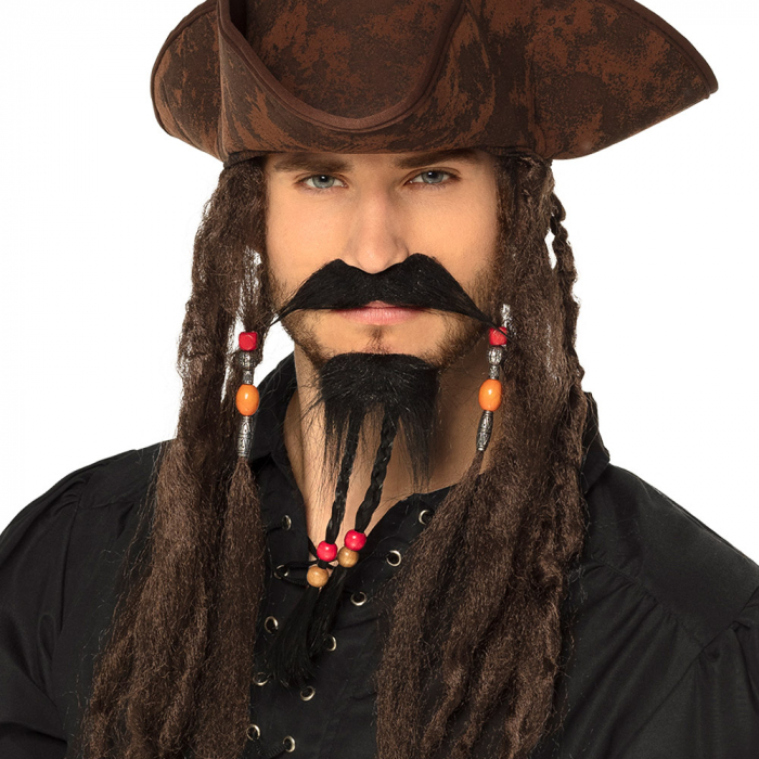 Piratkostume med Skæg og Moustache til Festen!