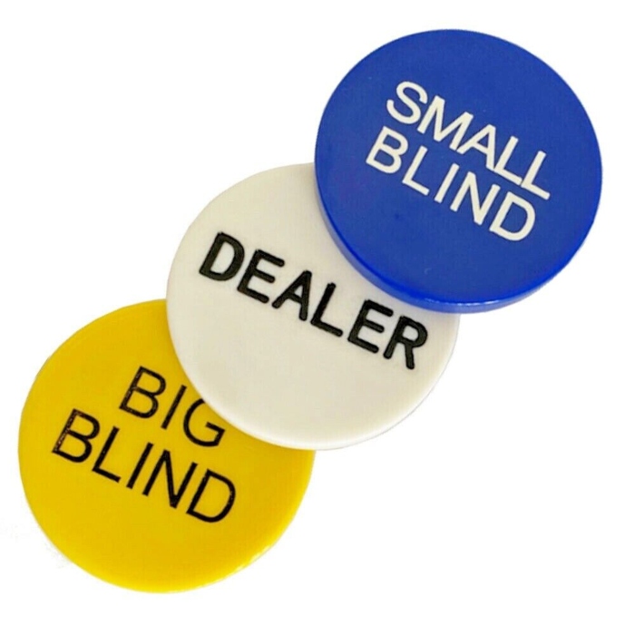 Pokersæt med Dealer, Small Blind og Big Blind Knapper