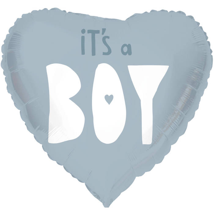 "It´s A Boy" Hjerteformet Folieballon Blå 45 cm