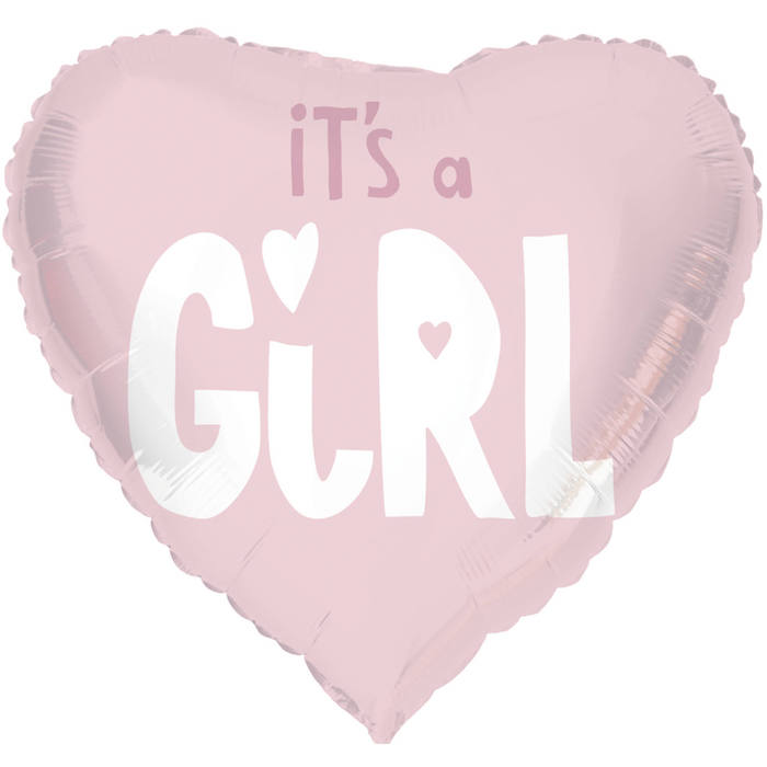 "It´s A Girl" Hjerteformet Folieballon Pink 45 cm