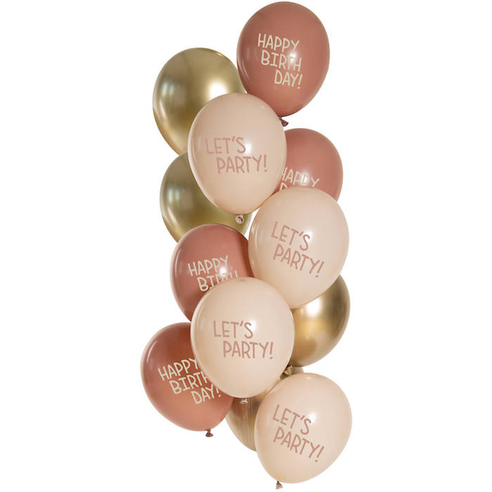 "Let’s Party Balloner i Guld og Rose - 12 stk."