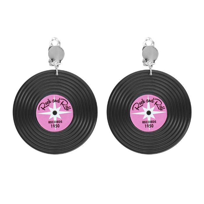 Rock n Roll Disko øreringe med LP plader til fest!