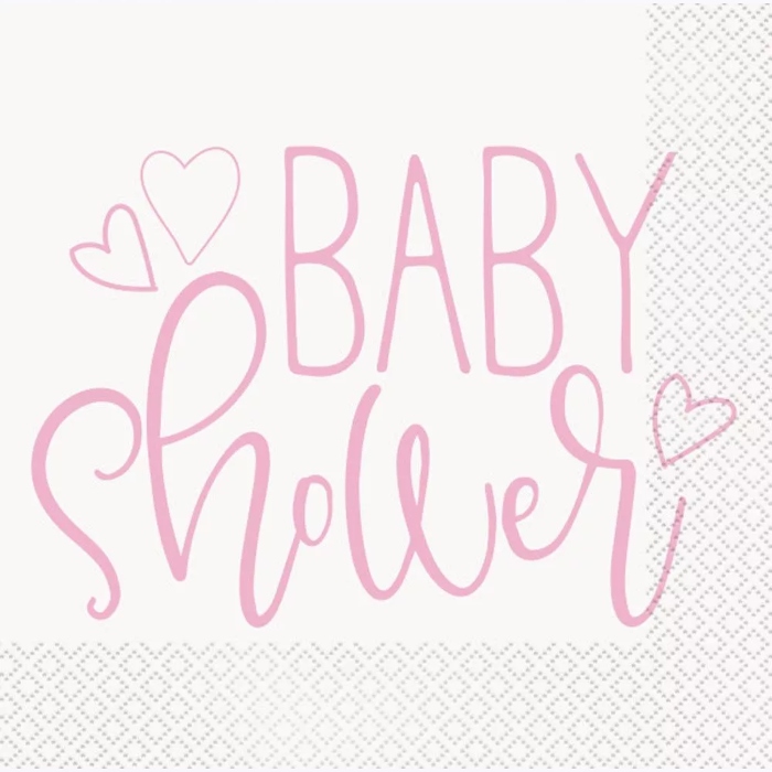 Rosa Servietter til Babyshower Pige - 16 stk.