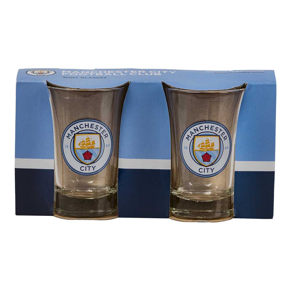 Manchester City Shotglas – 2 stk. i gaveæske